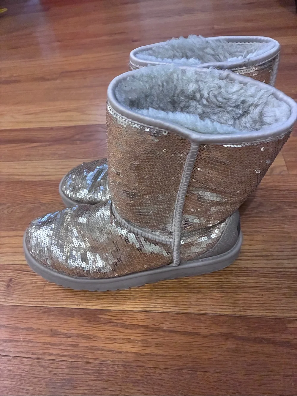 Y2K UGG Classic Short Cosmos Sequin Boots Silver / Gold Shimmer Sequins
